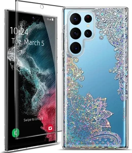 Klar Glitzer für Galaxy S22 Ultra - 6,8" Dünne Blume Schlank Niedlich Kristall Spitze... - Bild 1 von 9