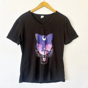 Sailor Moon Silhouette Shirt Womens M Black Cat Ears Graphic Tee Anime Japanese - Picture 1 of 5