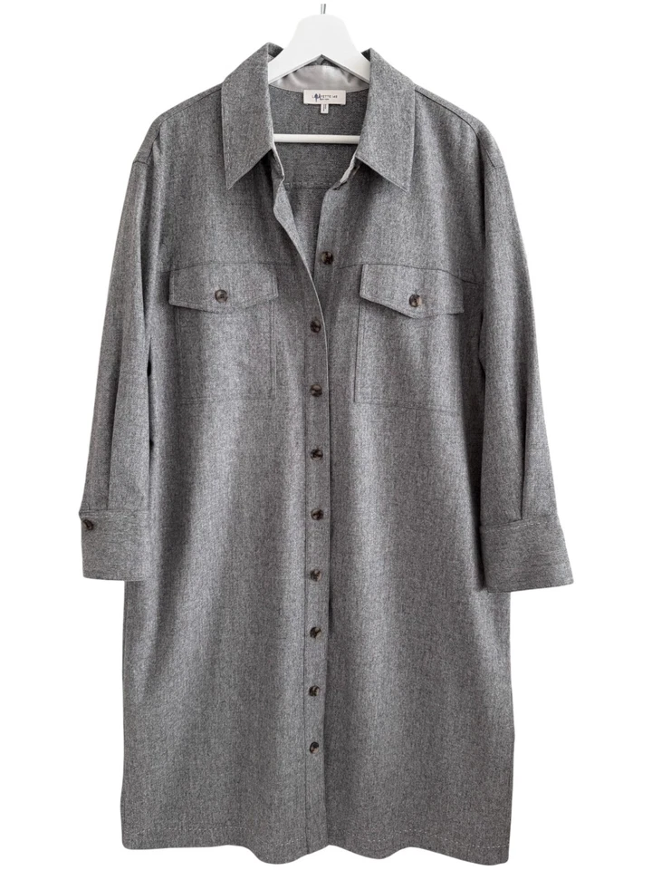Lafayette 148 Rhea Wool Cashmere Shirt Dress XL Button Up Flannel w/ Pockets - Image 1 of 4