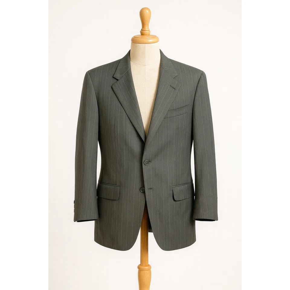 Holland & Sherry Savile Row 灰色羊毛定制西装外套男式 38R 经典细条纹 — 第 1/4 张图片