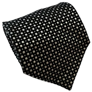 Pierre Cardin Black Silk Tie Metallic Silver Polka Dot Designer Necktie Formal - Picture 1 of 6