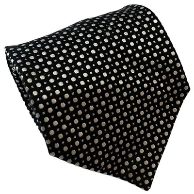 Pierre Cardin Black Silk Tie Metallic Silver Polka Dot Designer Necktie Formal - Image 1 of 4