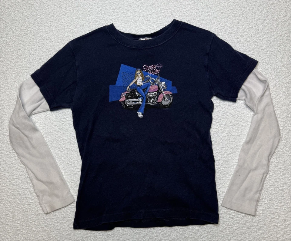 Camisa Harley Davidson Niñas Grande Sassy Rider Y2K Manga Larga Motocicletas De Colección Foto 1 de 4