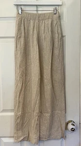 Abercrombie & Fitch Linen Blend Pants Khaki Wide Leg Sz XS Elastic Waist FLAW - Picture 1 of 21