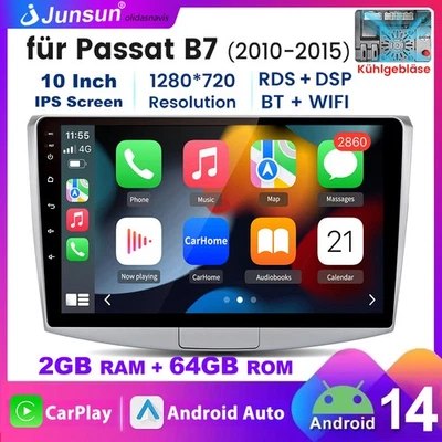 64GB Android 14 GPS Autoradio DAB WIFI für VW Passat B6 B7 CC Magotan 2010-2015 - Bild 1 von 4