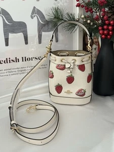 coach Mini Bucket Bag With Strawberry Print CAL11 - Picture 1 of 8