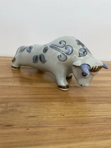 KEN EDWARDS Mexican Pottery Vtg El Palomar Charging Bull Art Bird Flower Signed - Picture 1 of 16