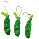 Snap Pea Peapods Keychain Lot-3 Green Silicone Mini Peas In Pod Keyring Hangtag