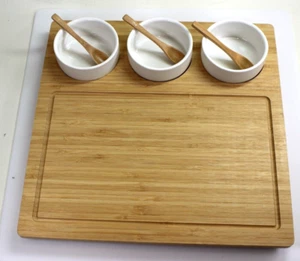 Picnic at Ascot Bamboo Cheese Board/Charcuterie Platter w/Bowls & Bamboo Spoons - Picture 1 of 9