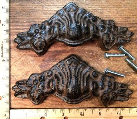 2 Handles RUSTIC cast iron antique style Barn Gate Pulls Drawer Door Shed 6-3/4 Cover
