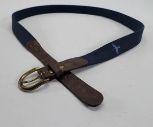 Duck Belt 42 Hunting Surcingle Leather Trim Embroidered Navy Blue Vtg - Picture 1 of 10