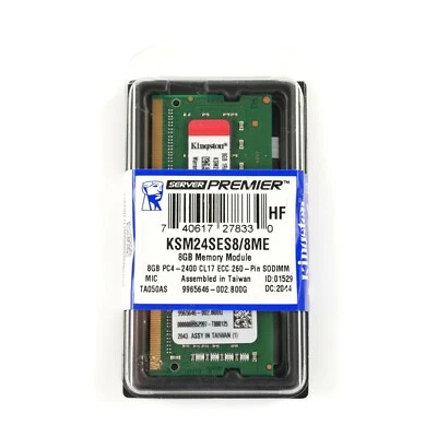 8Gb Kingston KSM24SES8/8ME DDR4 1Rx8 PC4-2400 CL17 260-Pin ECC SODIMM RAM - Image 1 of 2