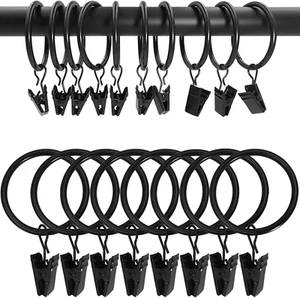 100 Pack Black Curtain Rings with Clips, Curtain Hooks Hangers Clip Rings for Ha - Picture 1 of 12
