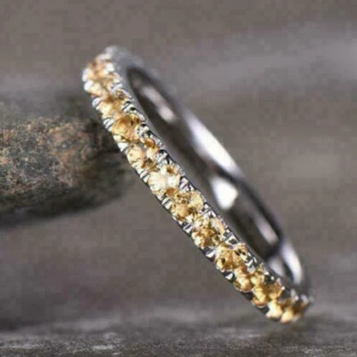 0.7Ct Round Yellow Diamond Full Eternity Band Promise Ring 14K White Gold Finish - Image 1 of 4