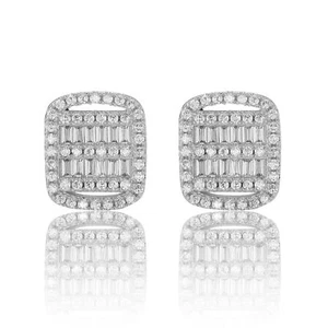 Herren Hip-Hop Quadrat Iced Messing Ohrringe mit STERLING SILBER Stecker A9423 - Bild 1 von 14