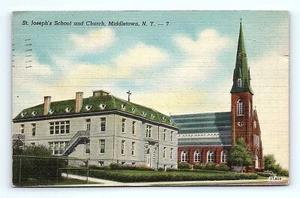 Postcard New York St. Joseph's School & Catholic Church Middletown, N.Y. 1947 - Picture 1 of 3