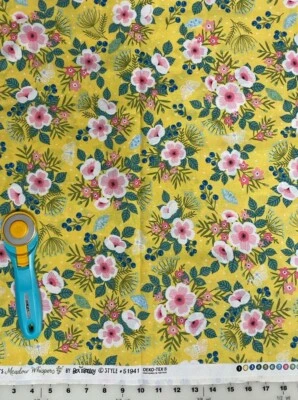 Edredón de tela prado susurros flores floral amarillo brillante 100 % algodón 1 1/2 yardas Foto 1 de 2