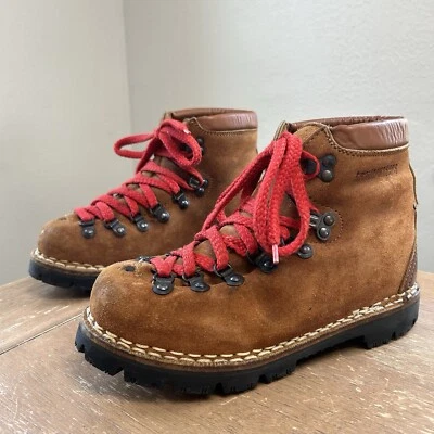 VTG Trailbreakers Suede Mountaineering Boots Women’s 7* Red Laces Vibram Soles - Image 1 of 4