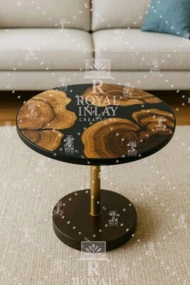 Round Epoxy Wood Table 21" – Organic Live Edge Resin River Table - Image 1 of 4