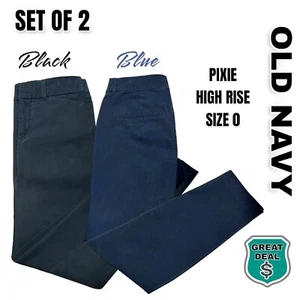 Old Navy Womens High Rise Pixie Pants Black & Blue Slim Fit Stretch Size 0. - Picture 1 of 8