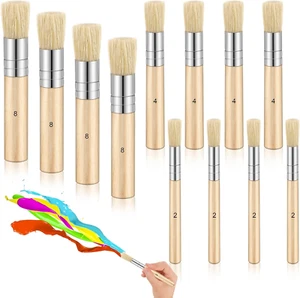 12 Pieces Wooden Stencil Brushes Natural Bristle Stencil Brushes Wooden Handle P - Picture 1 of 12