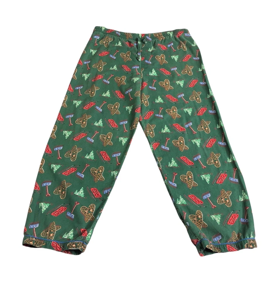 Vintage GAP Pajama Pants Mens Small Green All Over Print Sled Ski Y2K 90s Preppy - Image 1 of 4
