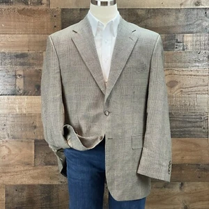 Chaps Ralph Lauren Sport Coat Silk Wool Linen Men 44L Houndstooth Blazer Jacket - Picture 1 of 14