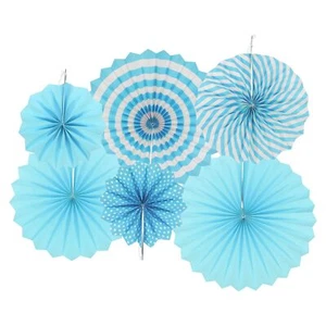 12 PCS Hanging Paper Fans Blue Round Pattern Party Decorations Events - Picture 1 of 7