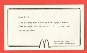 TARJETA DE RELACIONES CON LOS CLIENTES de McDONALD'S DE COLECCIÓN DE 1980 - OLÍMPICOS - Imagen 1 de 1