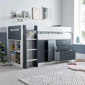 Lacy Grey And White Storage Mid Sleeper Bed - Picture 1 of 11
