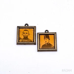 2er Set Vintage Miniature Picture Frame Brass With Old Photos 4, 5x4, 5cm - Picture 1 of 8
