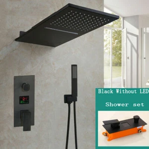Juego de grifos de ducha mezclador de 3 vías con cabezal de ducha rectangular negro de pantalla digital - Imagen 1 de 8