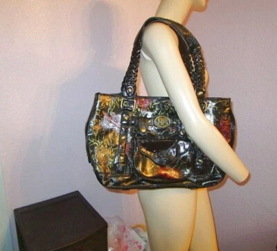 Vtg Sharif Iridescent Leather Handbag + Belt Bag Patent Gloss Shoulder Purse 80s - Image 1 of 4