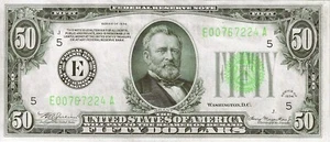 1934 $50 RICHMOND FEDERAL RESERVE ~ LIME GREEN SEAL ~ CHOICE CRISP UNCIRCULATED - Picture 1 of 2