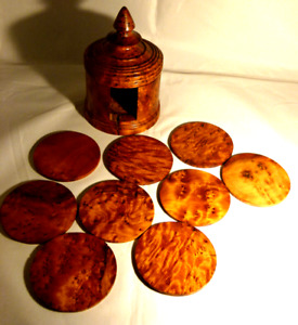 Thuya Coaster storage Pot 9 Coasters Moroccan? Handmade wood Burl burr? Treen