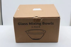 Glass Mixing Bowl With Lids Set Of 3 1.1qt2.7qt4.5qtsalad Bowl Great For Food  - Picture 1 of 7