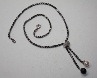 Difícil de encontrar! Collar Lariat Town & Country de plata esterlina con perlas y diamantes 22" [044GRA] Foto 1 de 4