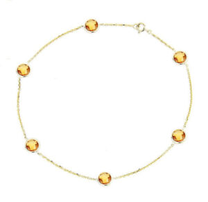 14K Yellow Gold Anklet Bracelet With Citrine Gemstones 10 Inches