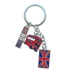 London Charm Key Ring With Double Decker Bus and Union Jack Metal Key Ring