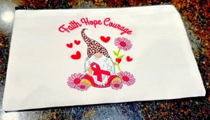 Breast Cancer Awareness Makeup Bag & Sticker Faith Hope Courage Gnome - Picture 1 of 7