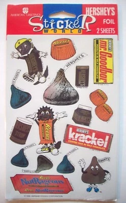 Heshey's candy kisses reeses Mr. Goodbar unopen sticker package of 2 sheets - Image 1 of 2