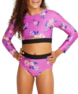 JUSTICE Girls Swimsuit Tankini Bikini Swim Set Floral rash guard 10 12 14 16 18 - Picture 1 of 5