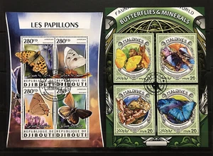 2x Butterflies / Insects on stamps - Timbres - Djibouti - Maldives - CTO - Z114 - Picture 1 of 1