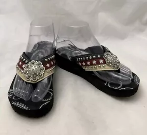Infradito con zeppa Montana West stelle e righe taglia 7 Bling marrone, rosso e blu - Foto 1 di 12