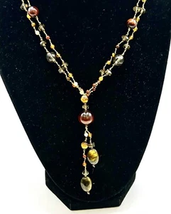Necklace Garnet carnelian citrine tigers eye glass silk Silver Plate 11" Clasped - Picture 1 of 9