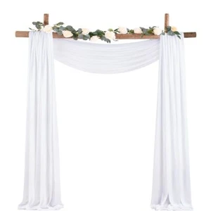 Wedding Arch Draping Fabric 1 Panel 29" x 19Ft White Sheer Chiffon Curtain Dr... - Picture 1 of 5