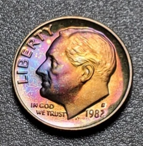TONED 1982 S ROOSEVELT DIME PROOF UNC #P512 - Picture 1 of 2