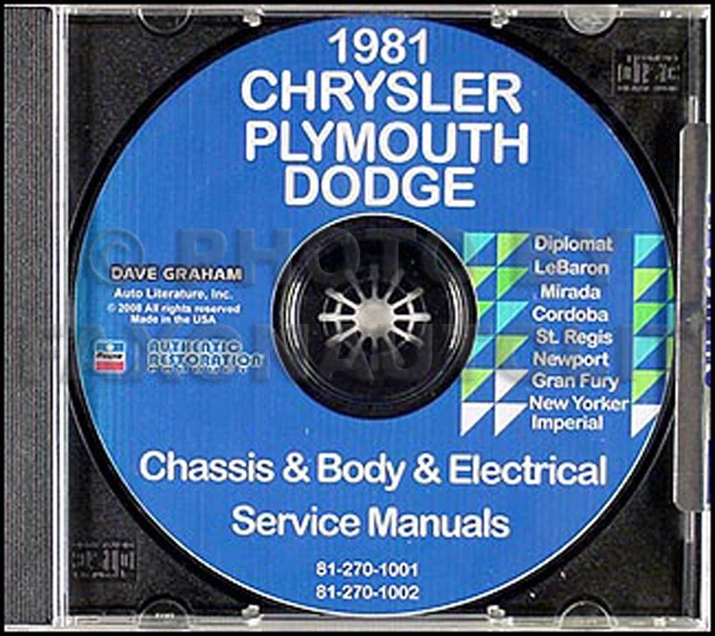 Manuale Di Riparazione Del Negozio Chrysler Dodge Plymouth CD 1981 - Immagine 1 di 1