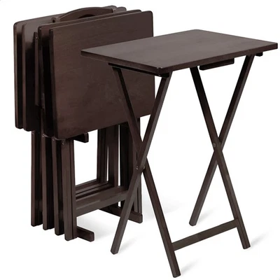 PJ Wood Folding TV Tray Tables with Compact Storage Rack, Espresso, 5 Piece Set - Image 1 of 4