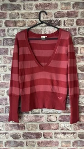 Roxy Susan Stripes Red/Rusty Red V Neck Jumper Size M - Picture 1 of 6